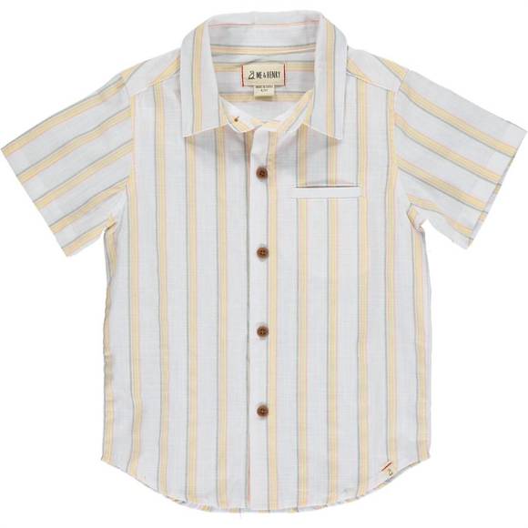 NEW ME & HENRY boys newport button down shirt in sage/orange/gold stripe - Picture 1 of 3